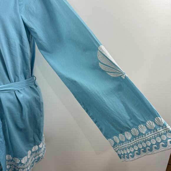 Show Me Your Mumu Malia Mini Dress Blue Capri Shells Small Embroidery Beach Boho - Picture 7 of 14